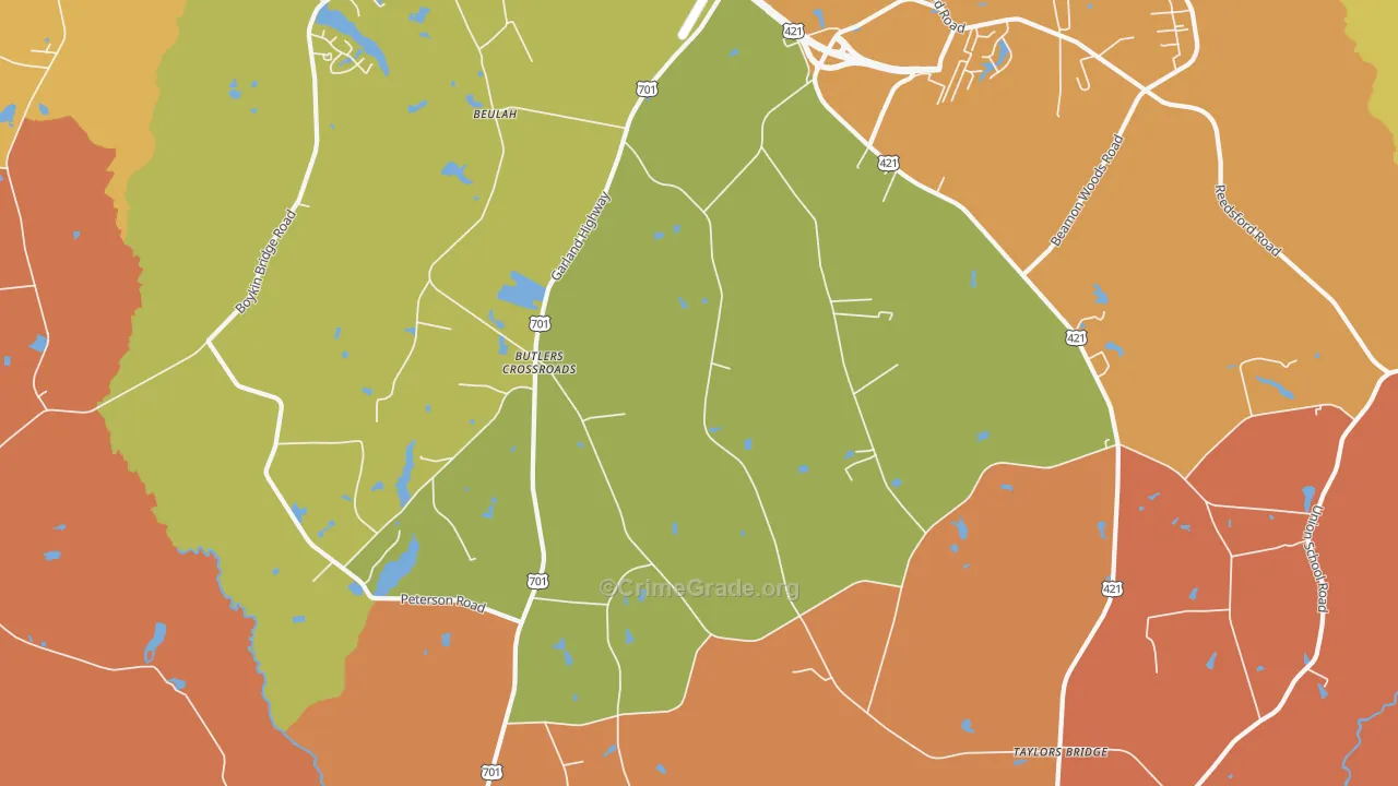 Butlers Crossroads, NC Map of Murder Rates