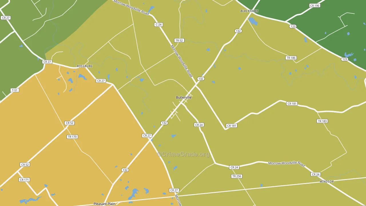 Butlerville, OH Map of Murder Rates