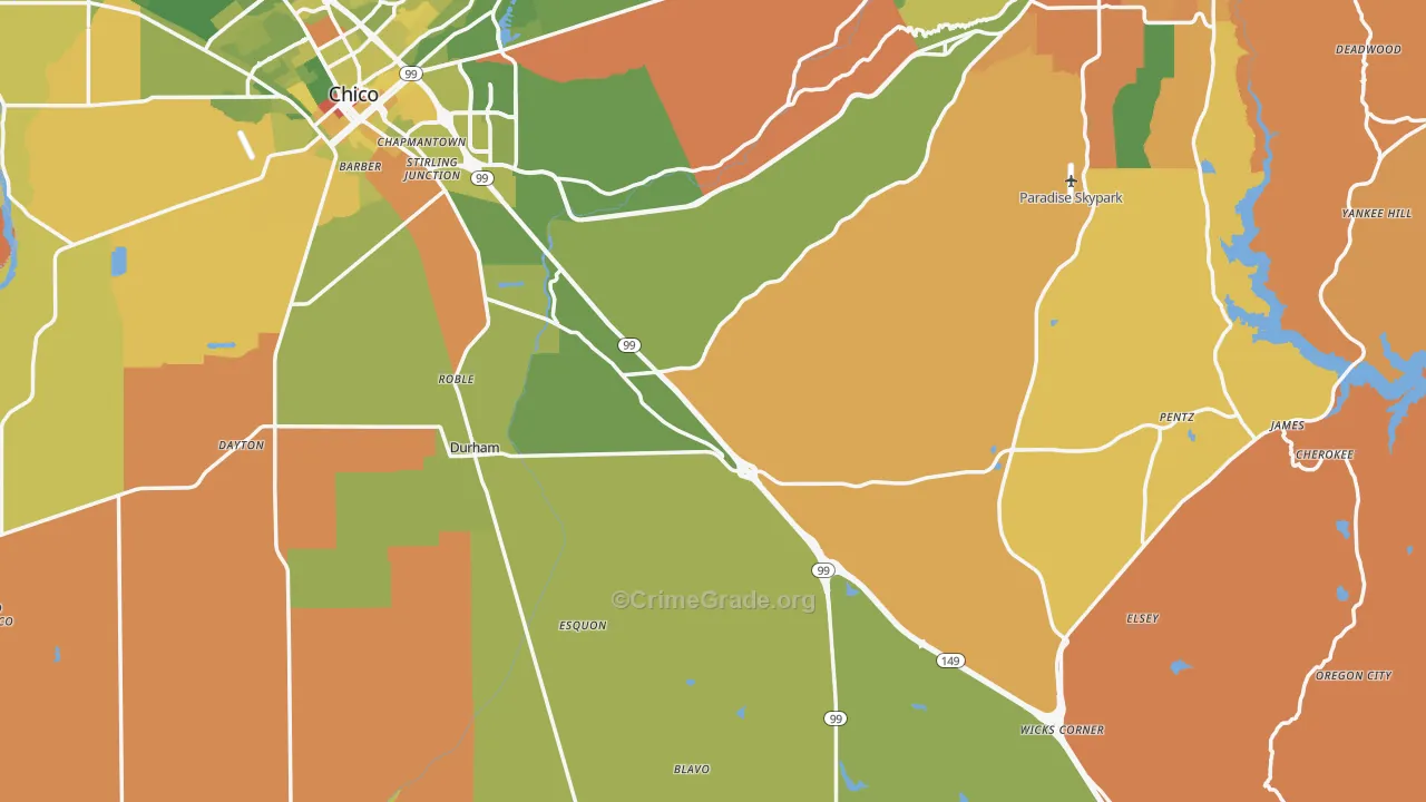 Butte County, CA Map of Murder Rates