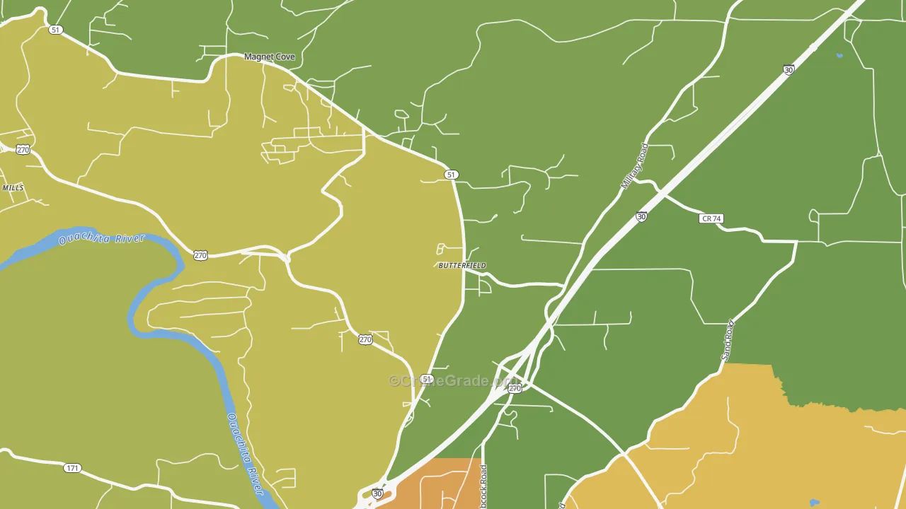 Butterfield, AR Map of Murder Rates