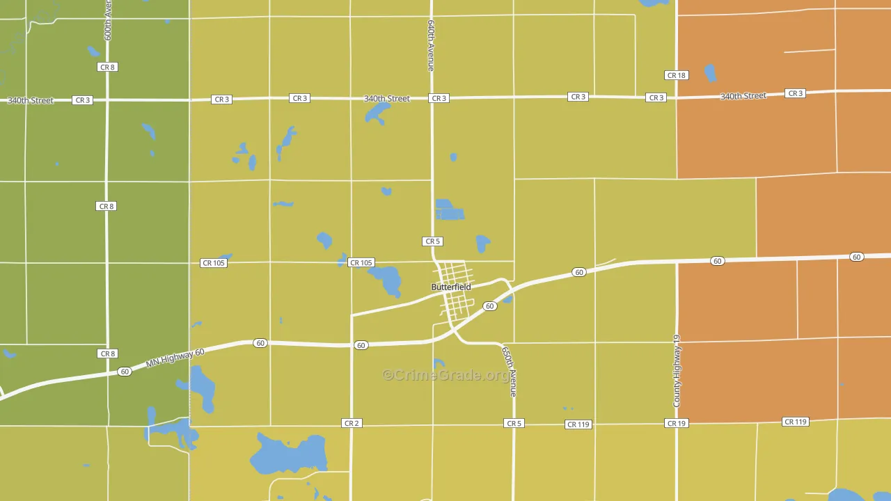 Butterfield, MN Map of Murder Rates