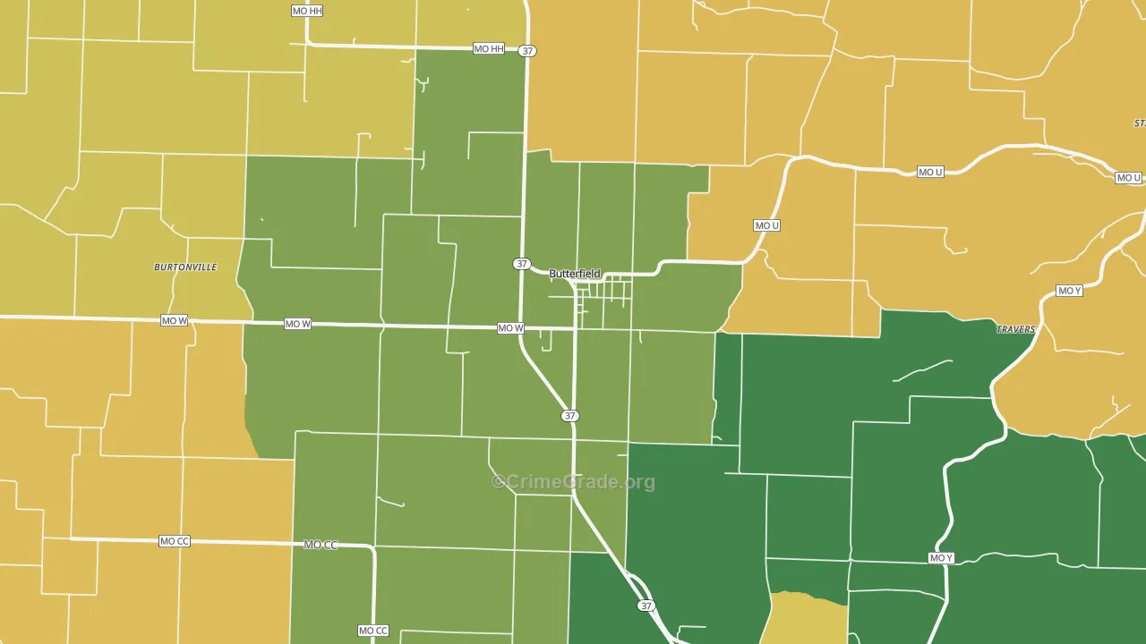 Butterfield, MO Map of Murder Rates