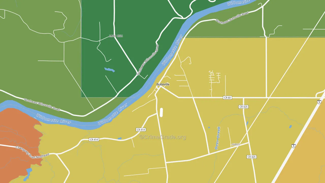 Butteville, OR Map of Murder Rates