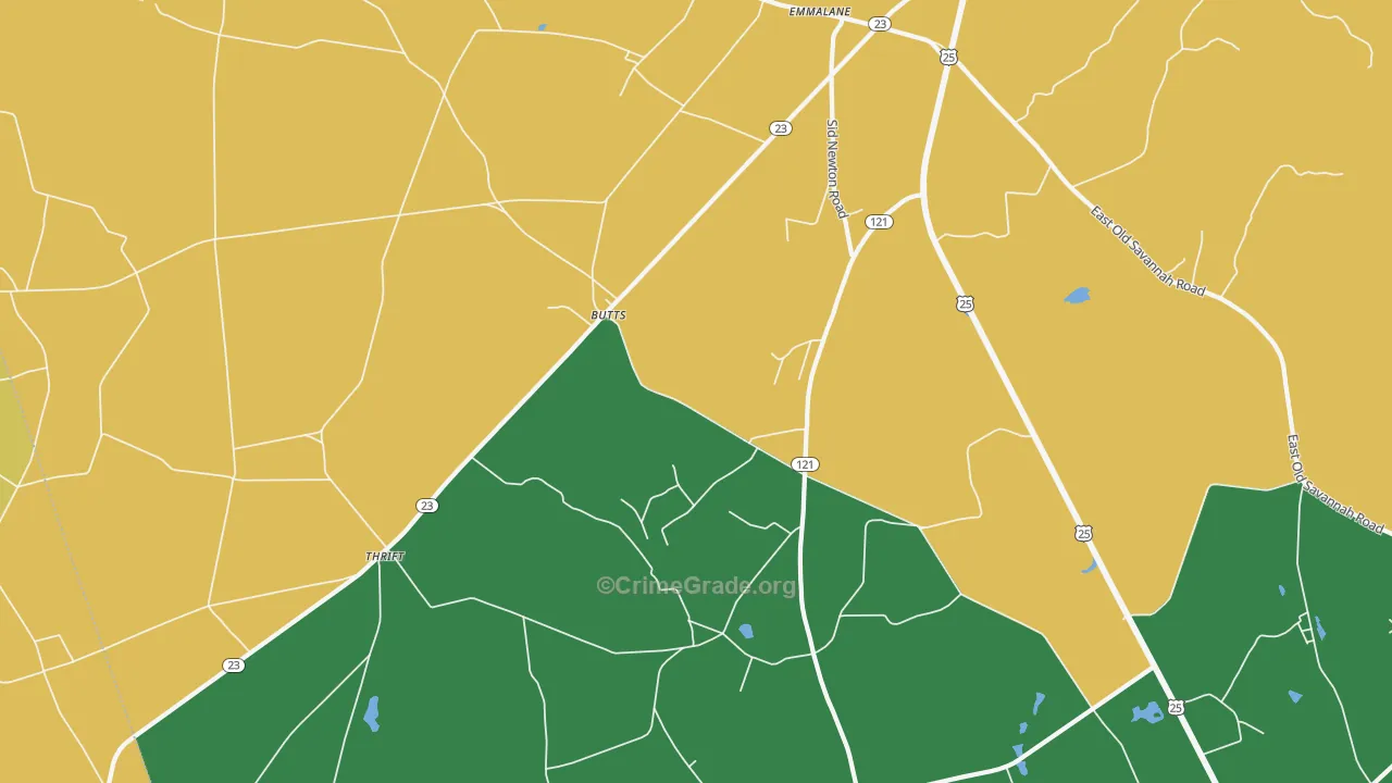 Butts, GA Map of Murder Rates