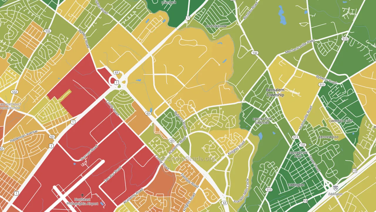 Byberry, Philadelphia, PA Map of Murder Rates
