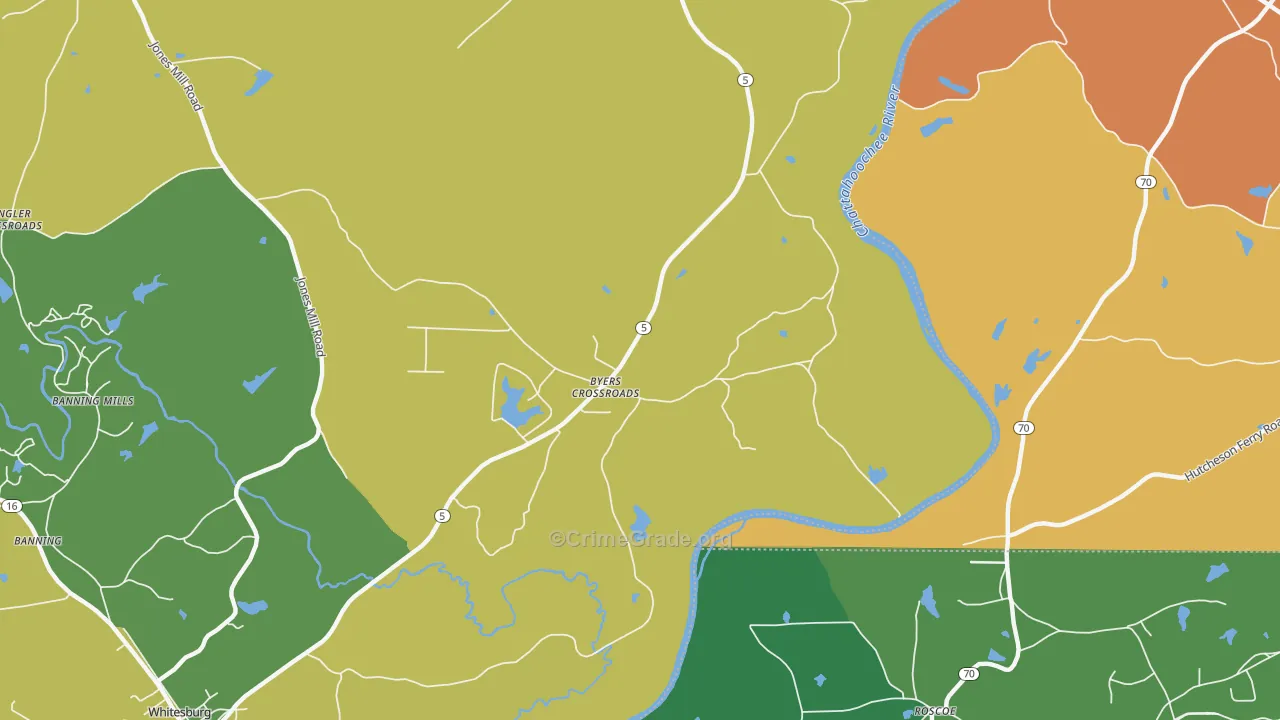 Byers Crossroads, GA Map of Murder Rates