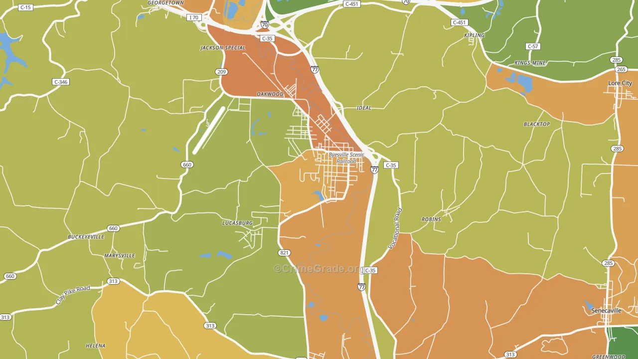 Byesville, OH Map of Murder Rates