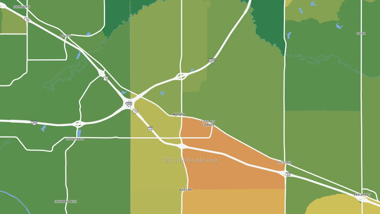 Byhalia, MS Map of Murder Rates