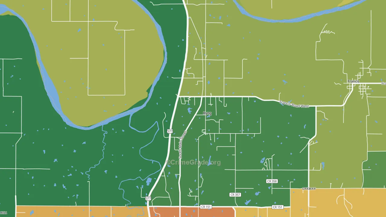 Byng, OK Map of Murder Rates