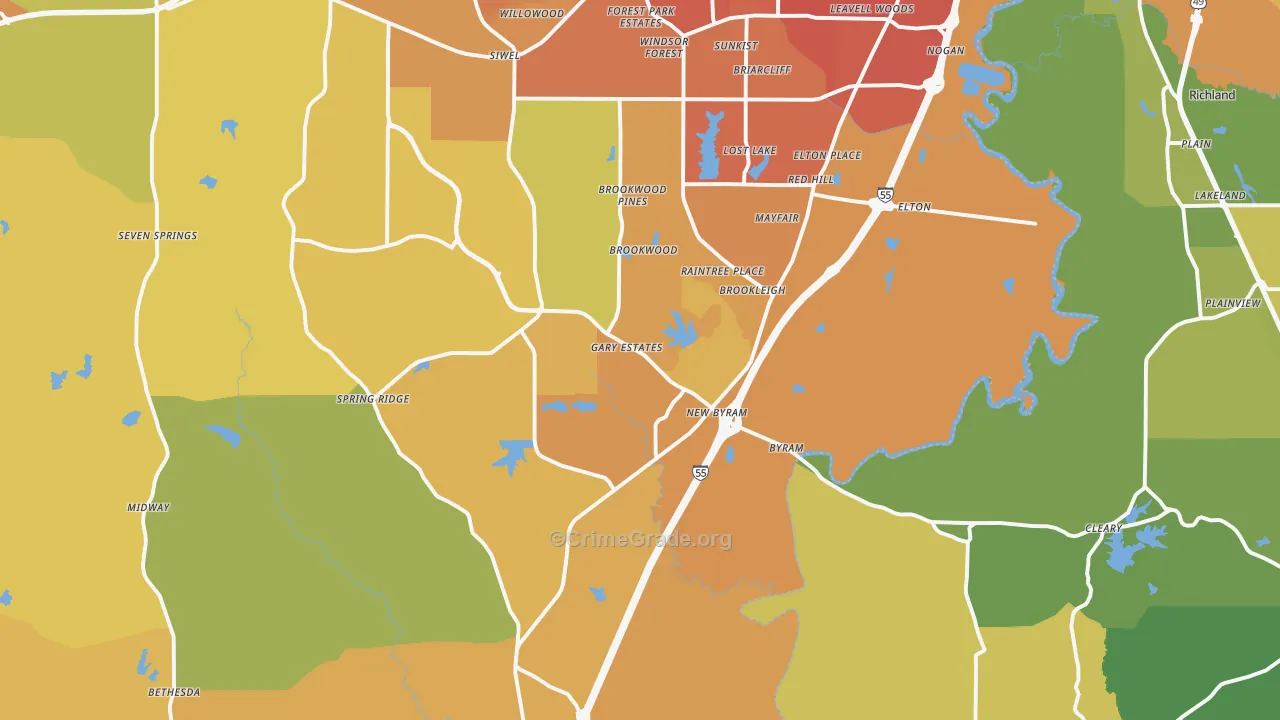Byram, MS Map of Murder Rates