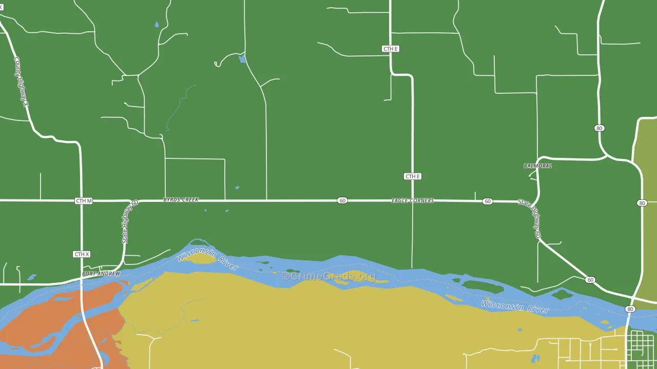Byrds Creek, WI Map of Murder Rates