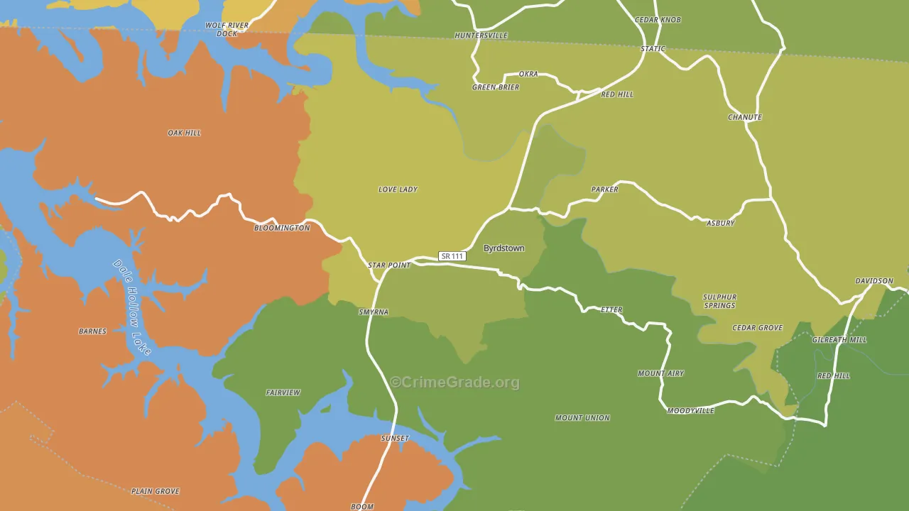 Byrdstown, TN Map of Murder Rates