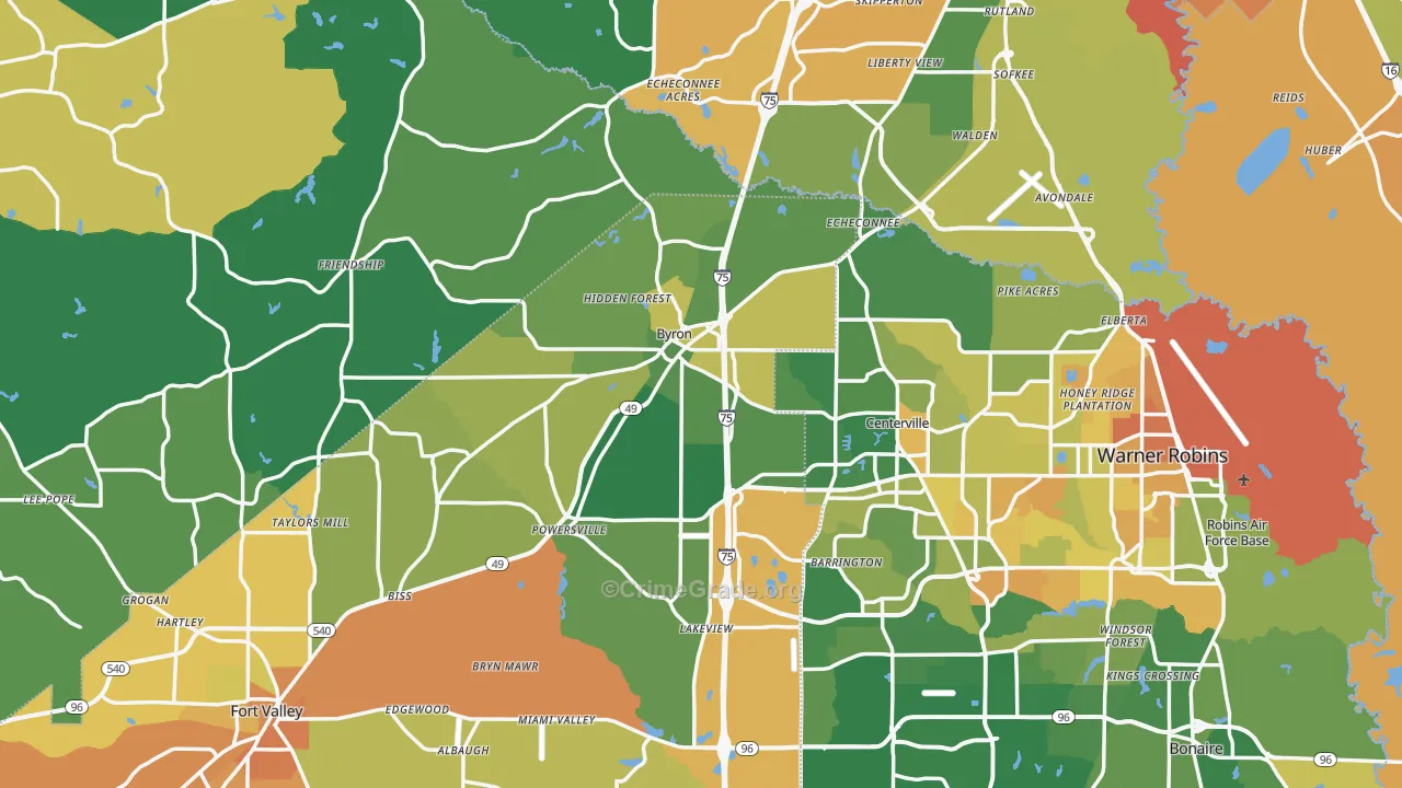 Byron, GA Map of Murder Rates