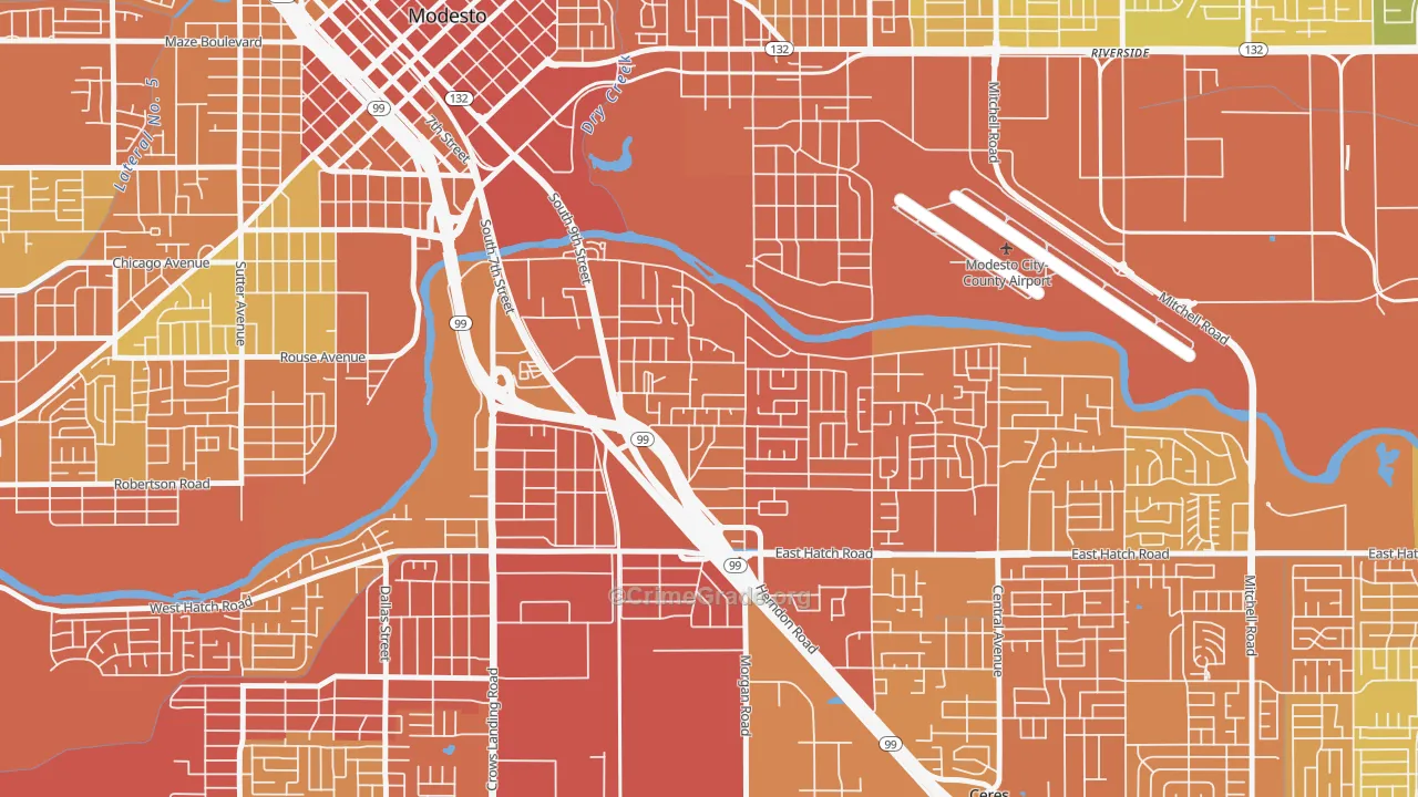 Bystrom, Modesto, CA Map of Murder Rates