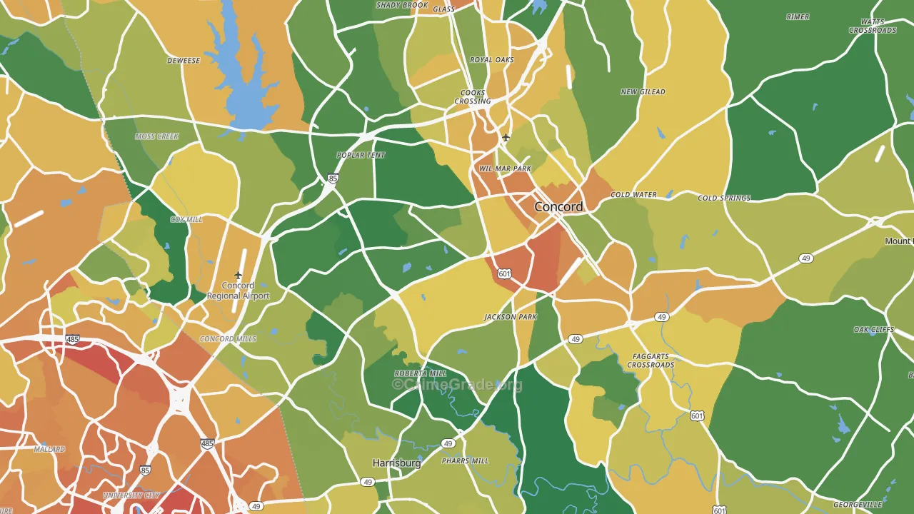 Cabarrus County, NC Map of Murder Rates