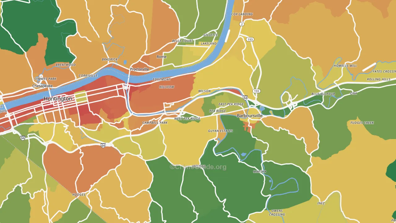 Cabell County, WV Map of Murder Rates