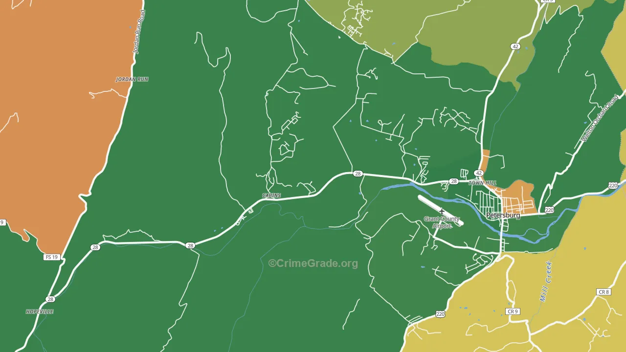 Cabins, WV Map of Murder Rates