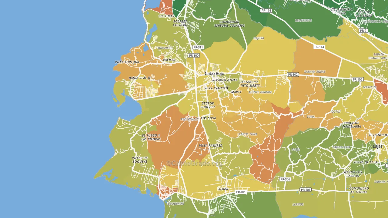 Cabo Rojo Municipio, PR Map of Murder Rates