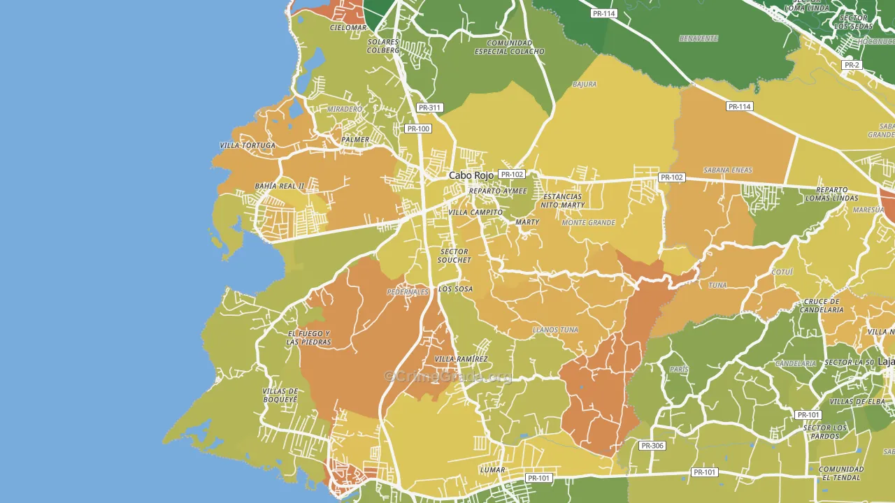 Cabo Rojo, PR Map of Murder Rates