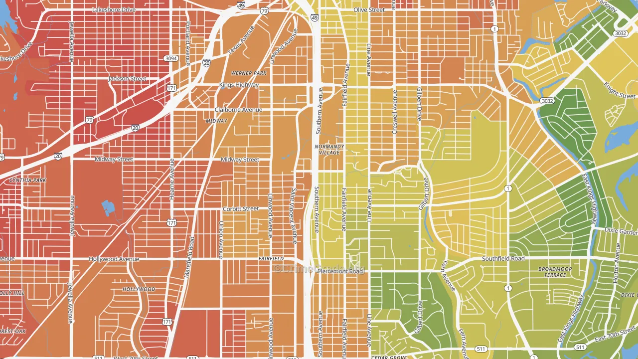 Caddo Heights-South Highlands, Shreveport, LA Map of Murder Rates