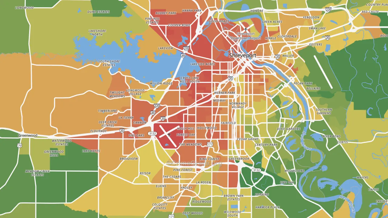 Caddo Parish, LA Map of Murder Rates