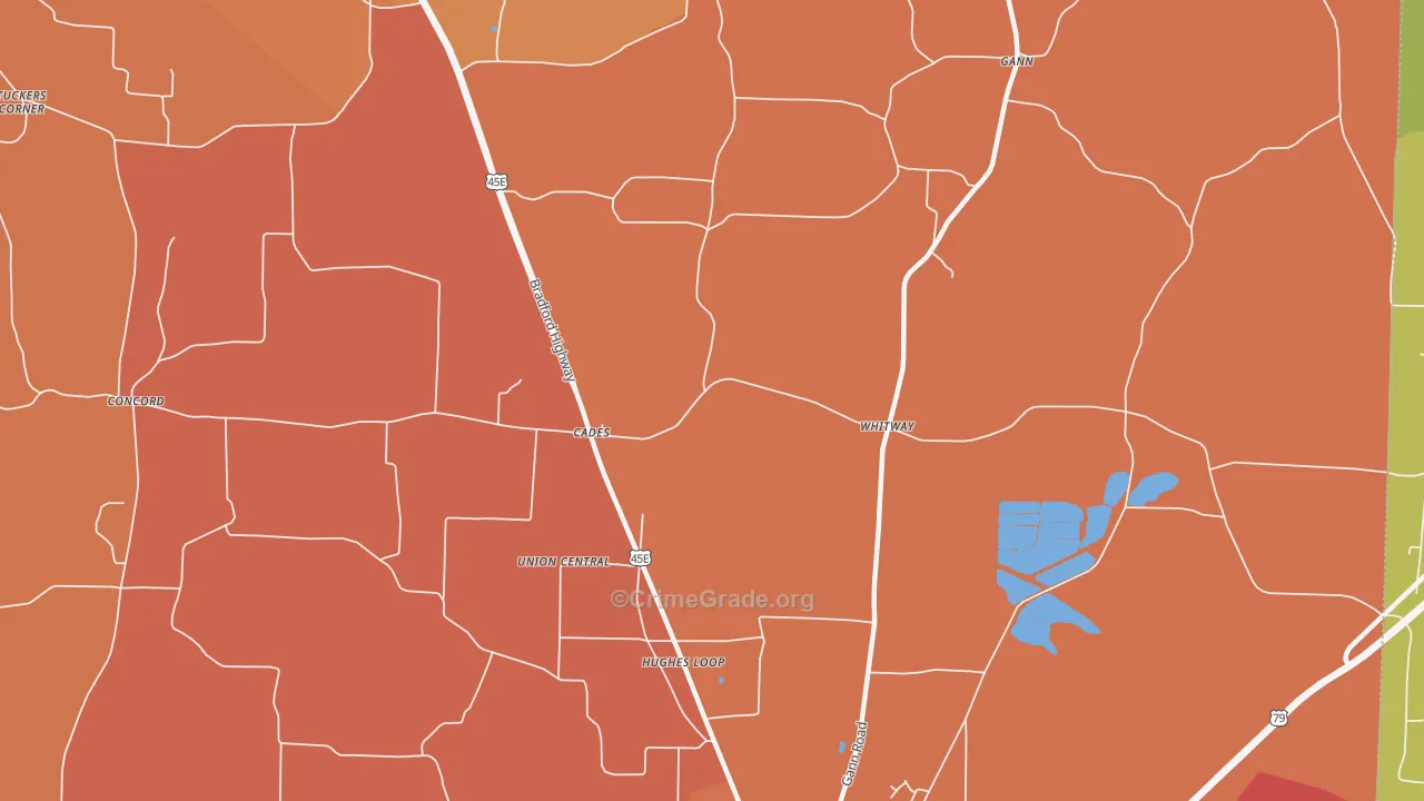 Cades, TN Map of Murder Rates
