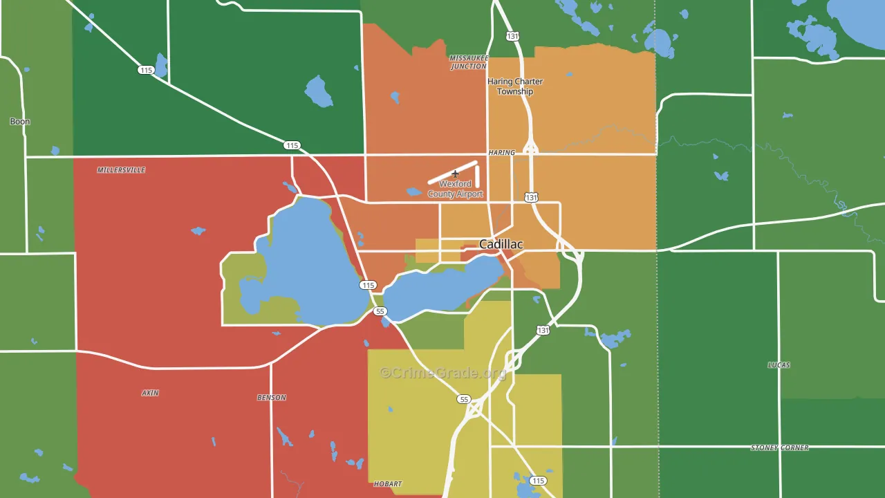 Cadillac, MI Map of Murder Rates