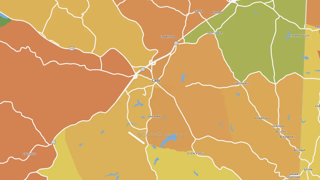 Cadiz, OH Map of Murder Rates
