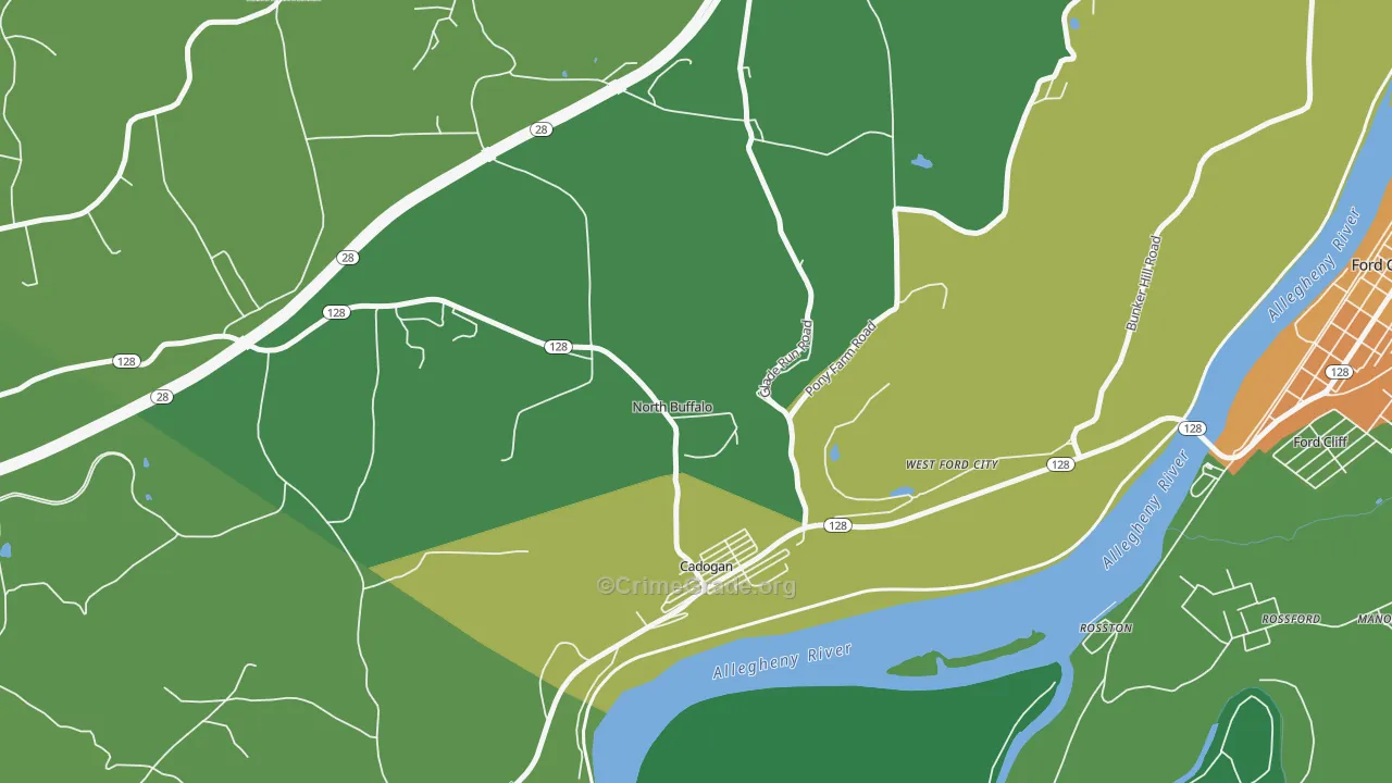 Cadogan, PA Map of Murder Rates