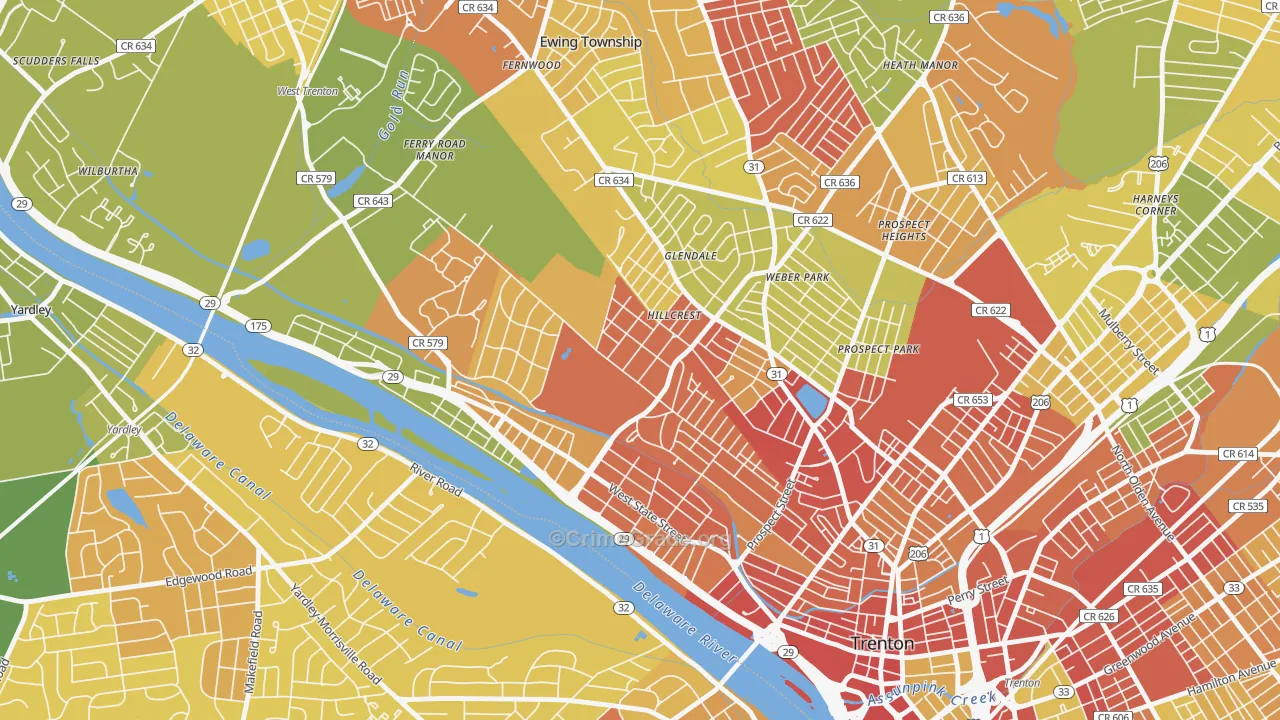 Cadwalader-Hillcrest, Trenton, NJ Map of Murder Rates