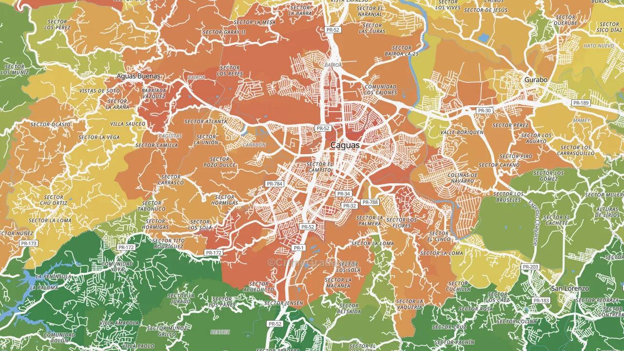 Caguas Municipio, PR Map of Murder Rates