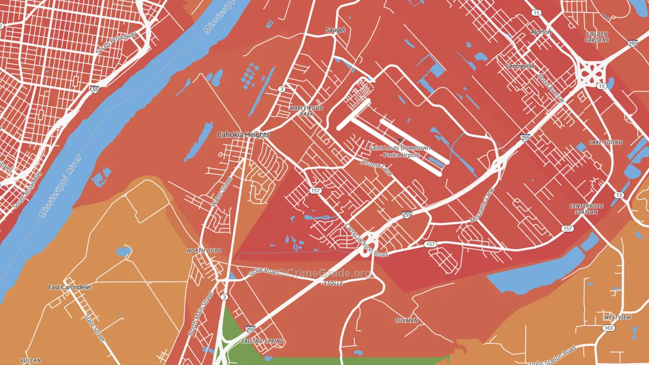 Cahokia, IL Map of Murder Rates