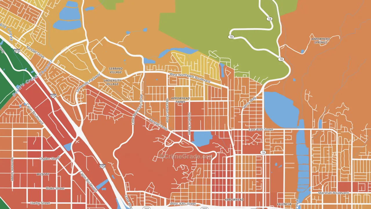 Cajon, San Bernardino, CA Map of Murder Rates