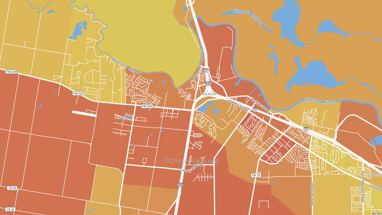 Calallen, Corpus Christi, TX Map of Murder Rates
