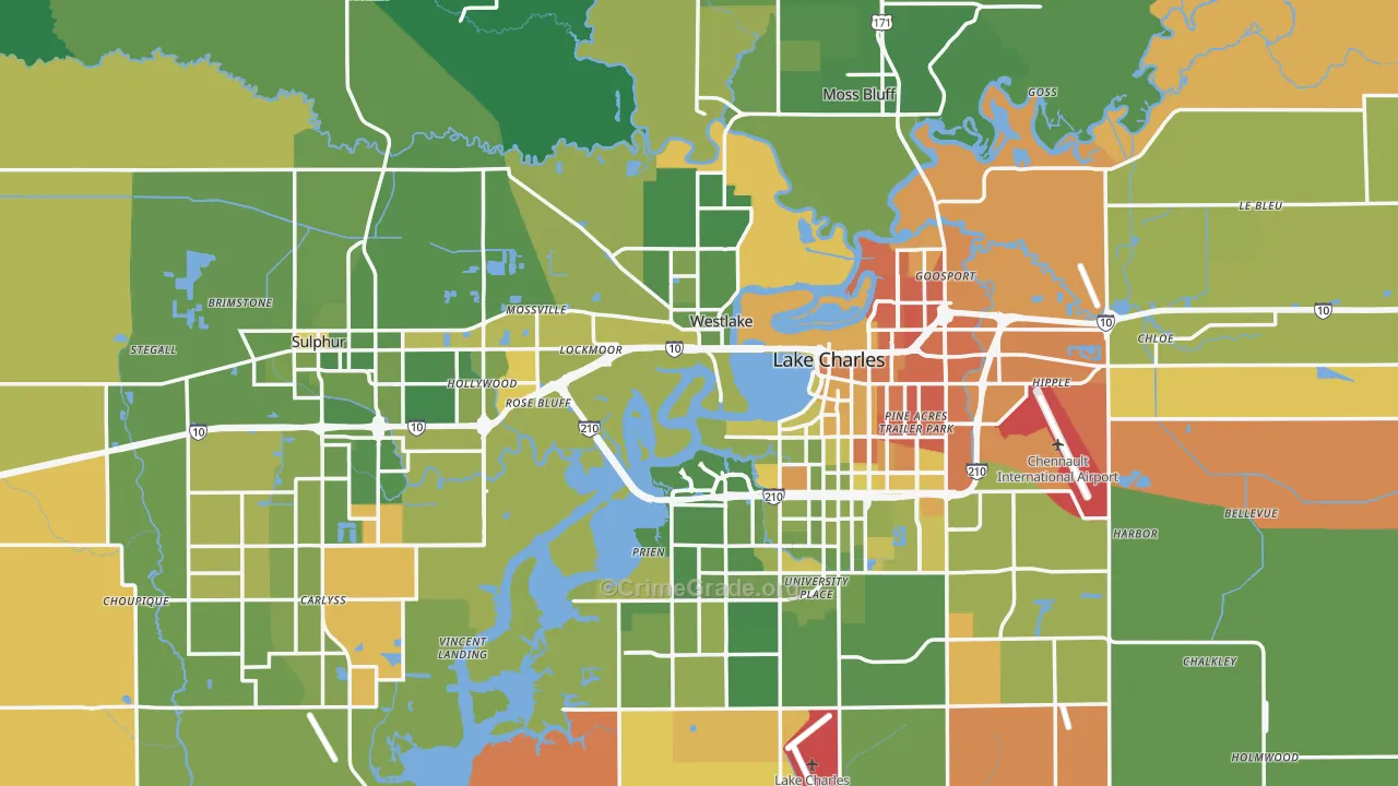 Calcasieu Parish, LA Map of Murder Rates