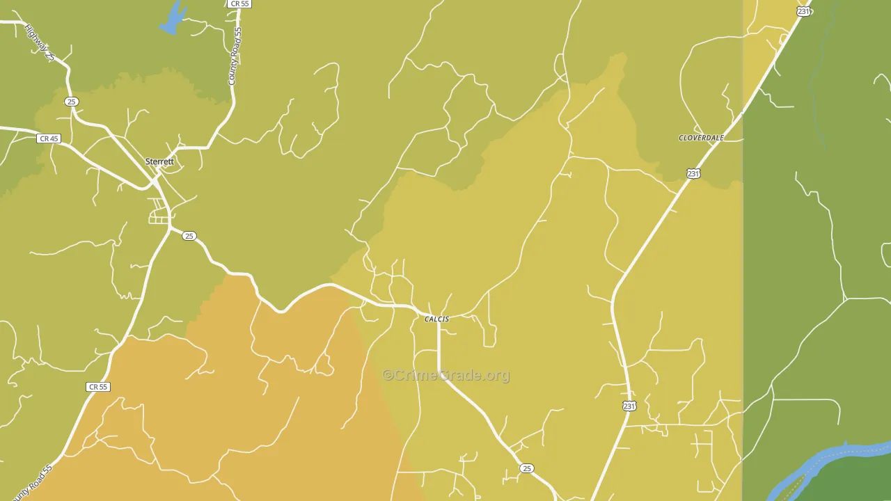 Calcis, AL Map of Murder Rates