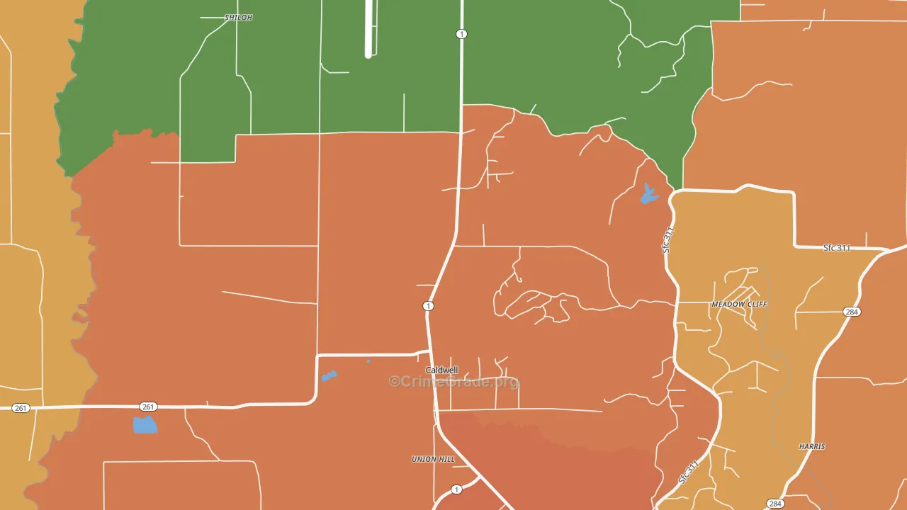 Caldwell, AR Map of Murder Rates