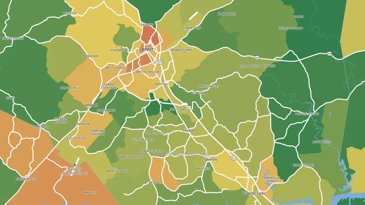 Caldwell County, NC Map of Murder Rates