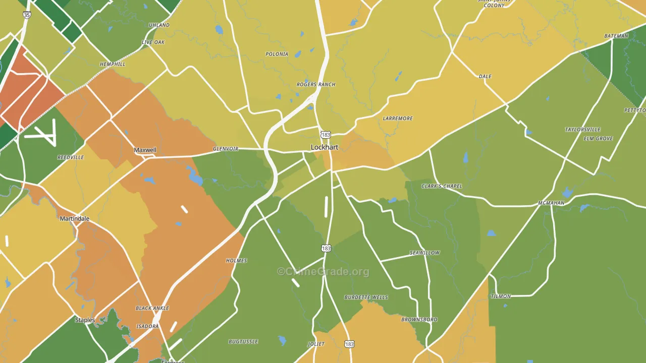Caldwell County, TX Map of Murder Rates