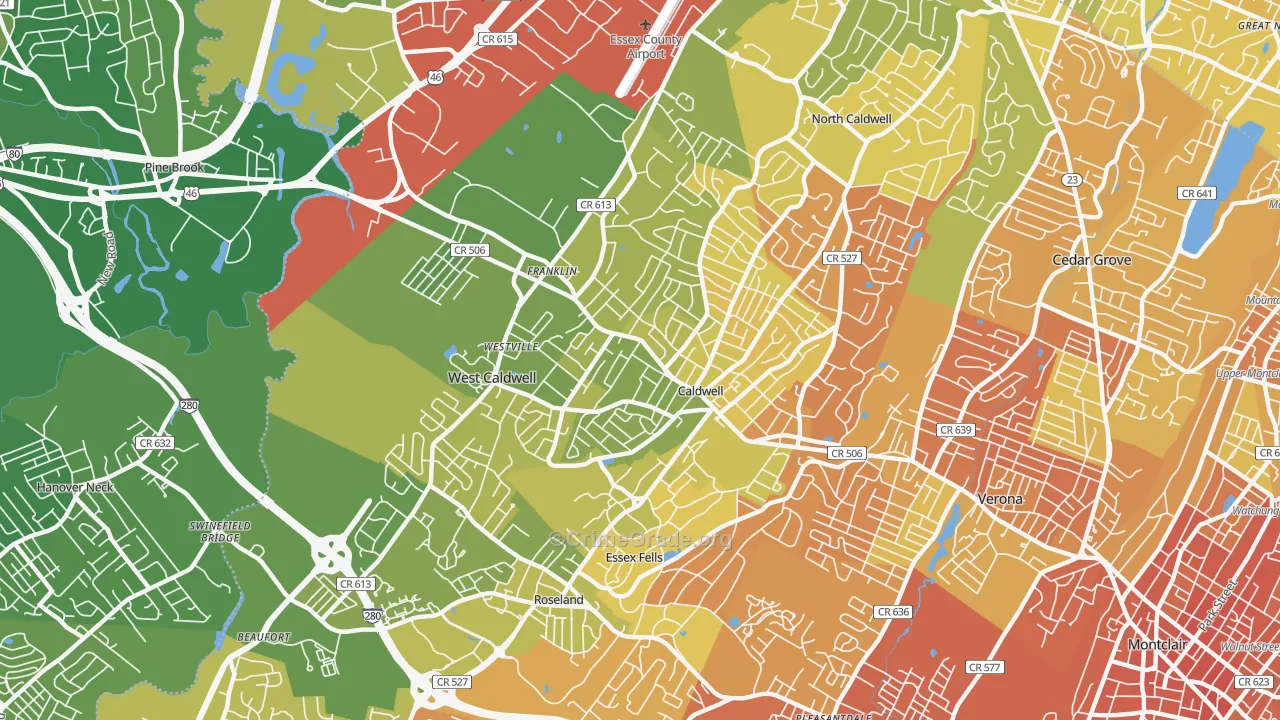 Caldwell, NJ Map of Murder Rates