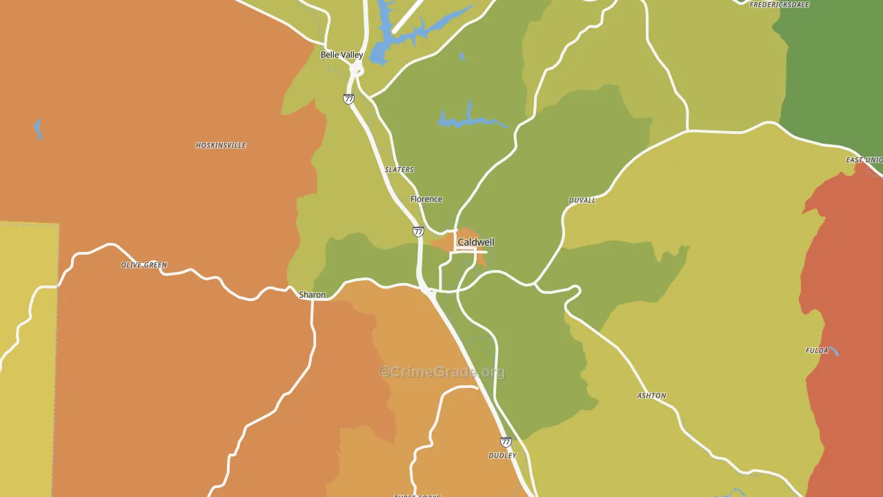 Caldwell, OH Map of Murder Rates