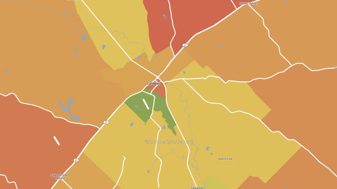 Caldwell, TX Map of Murder Rates