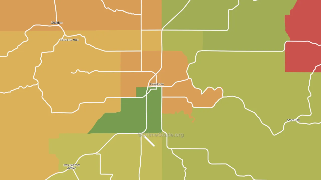 Caledonia, MN Map of Murder Rates
