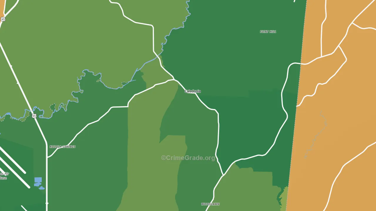 Caledonia, MS Map of Murder Rates