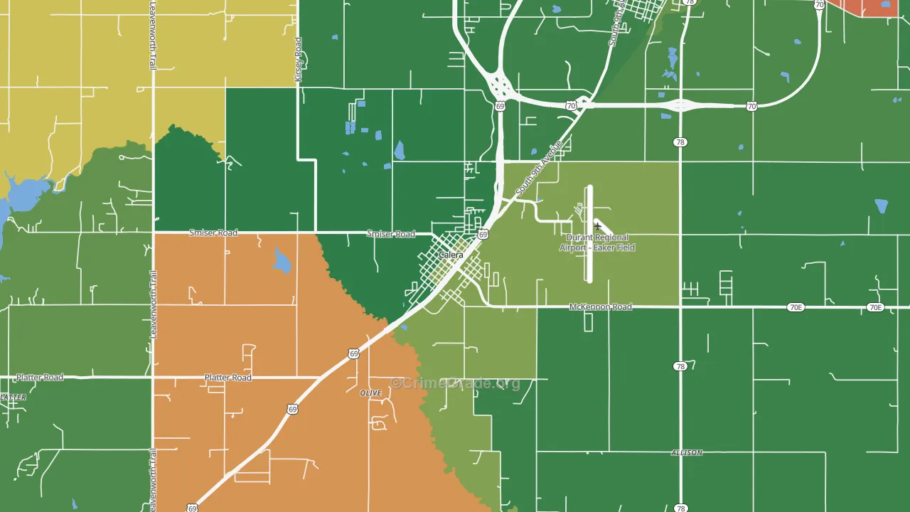 Calera, OK Map of Murder Rates