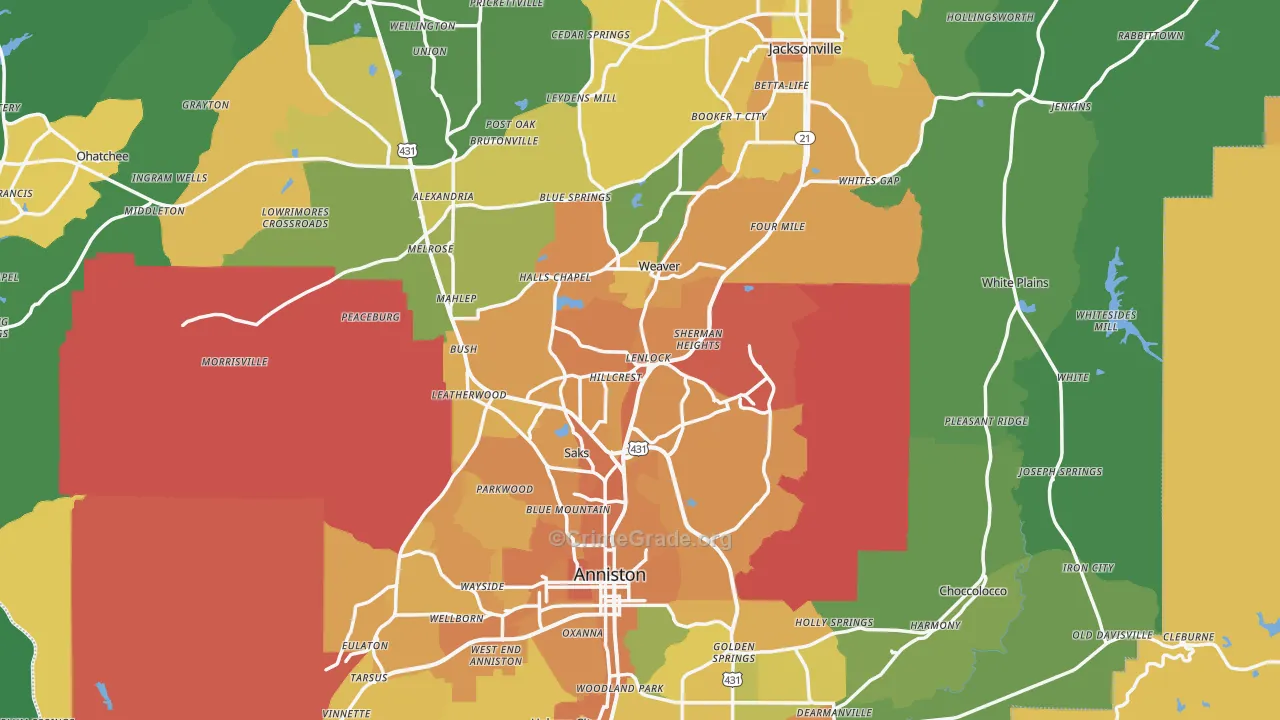 Calhoun County, AL Map of Murder Rates