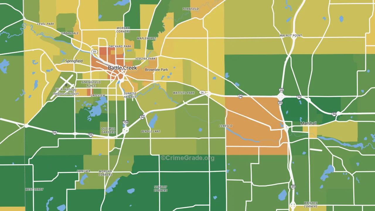 Calhoun County, MI Map of Murder Rates