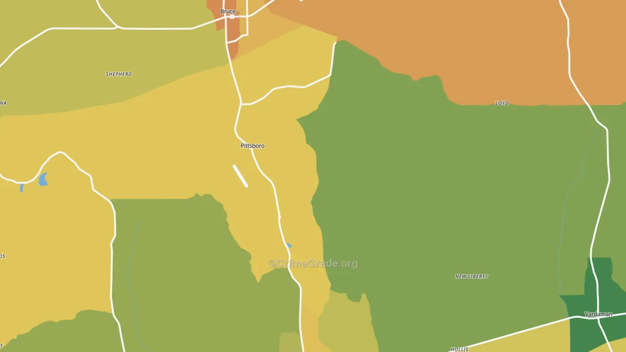 Calhoun County, MS Map of Murder Rates