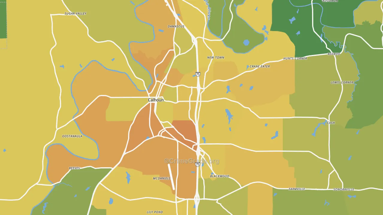 Calhoun, GA Map of Murder Rates