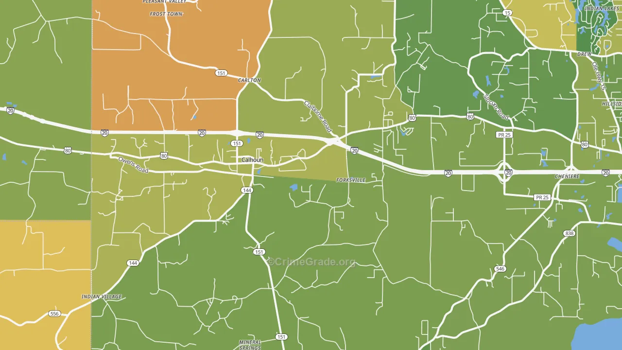 Calhoun, LA Map of Murder Rates